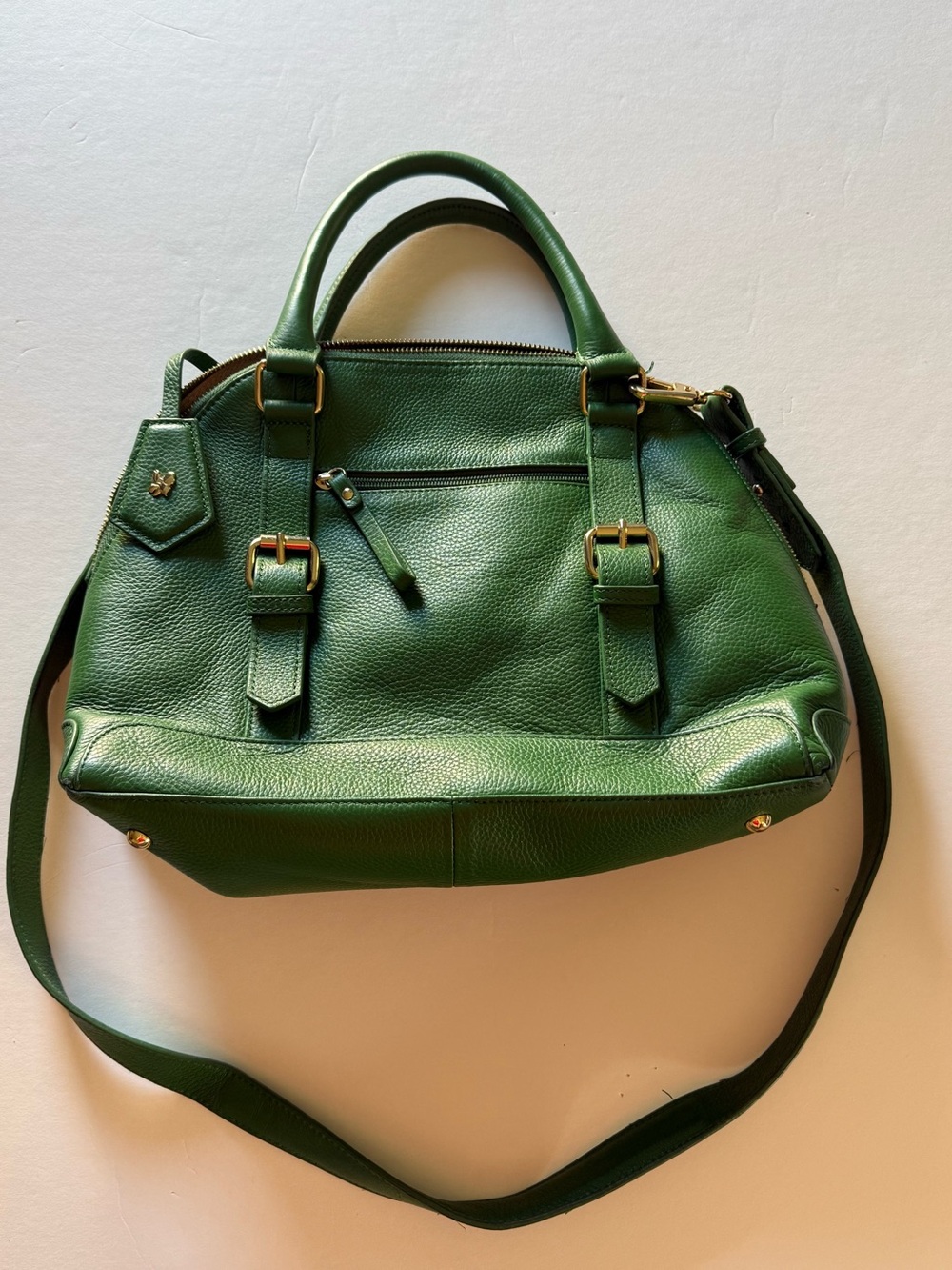 Ora Delphine Green Leather Satchel with Gold Hardware